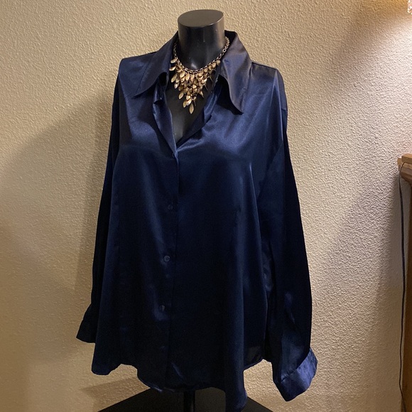 Lane Bryant Tops - Lane Bryant Designs Navy Blue Button Down Shirt